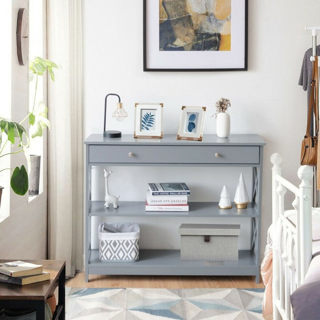 3-Tier Side Console Table Entryway Table Narrow Accent Table with Drawer and Storage Shelves