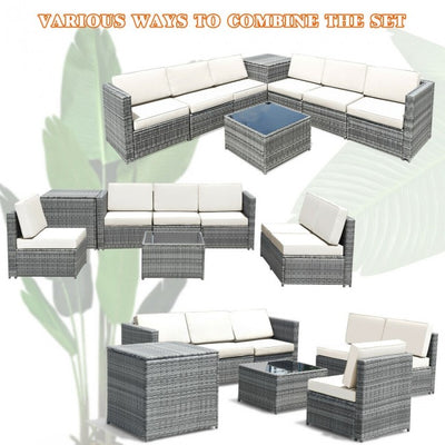 8 Piece Outdoor Patio Rattan All-Weather Conversation Sectional Sofa Furniture Set with Cushion