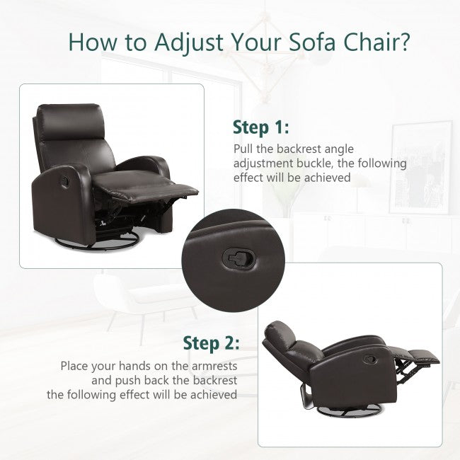 Single Recliner Chair Swivel Rocker Sofa Home Theater Seating with Padded Seat Backrest and Footrest