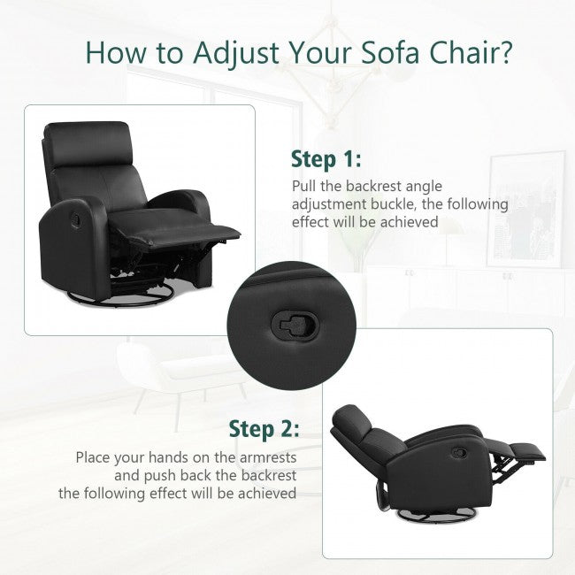 Single Recliner Chair Swivel Rocker Sofa Home Theater Seating with Padded Seat Backrest and Footrest