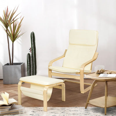 Modern Wooden Relax Lounge Chair Set Accent Armchair With ottoman