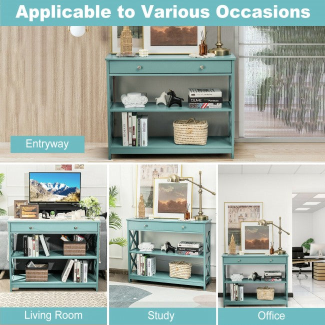 3-Tier Side Console Table Entryway Table Narrow Accent Table with Drawer and Storage Shelves