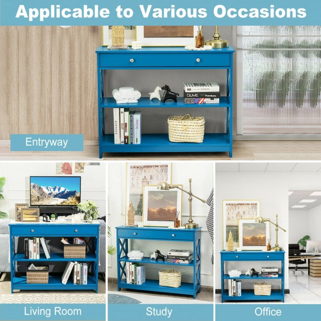 3-Tier Side Console Table Entryway Table Narrow Accent Table with Drawer and Storage Shelves