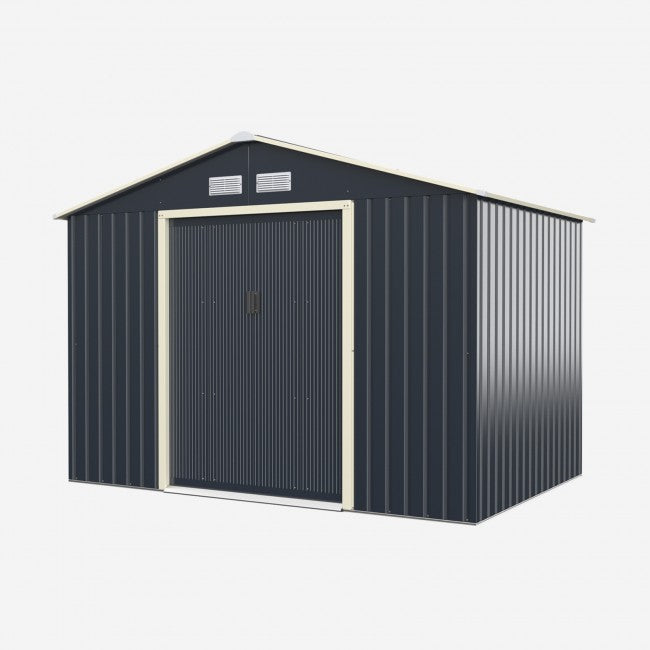 9 x 6 FT Outdoor Metal Storage Shed Organizer Patio Garden Steel Tool House with 2 Sliding Doors and 4 Vents