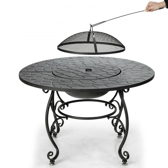 35.5" Multifunctional Outdoor Portable Fire Pit Patio Fireplace Dining Table with BBQ Grill and Log Grate
