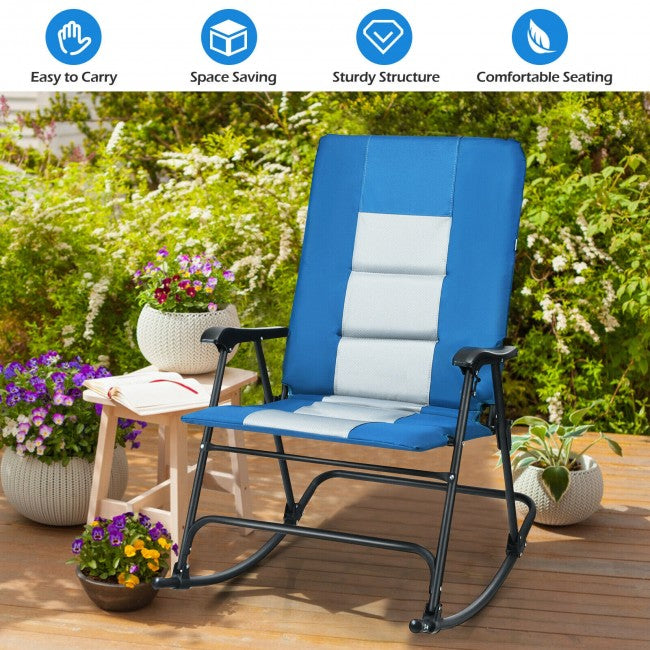 Outdoor Portable Folding Rocking Chair with Armrest &amp; Padded Seat