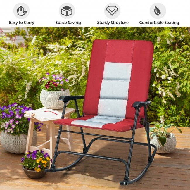 Outdoor Portable Folding Rocking Chair with Armrest &amp; Padded Seat