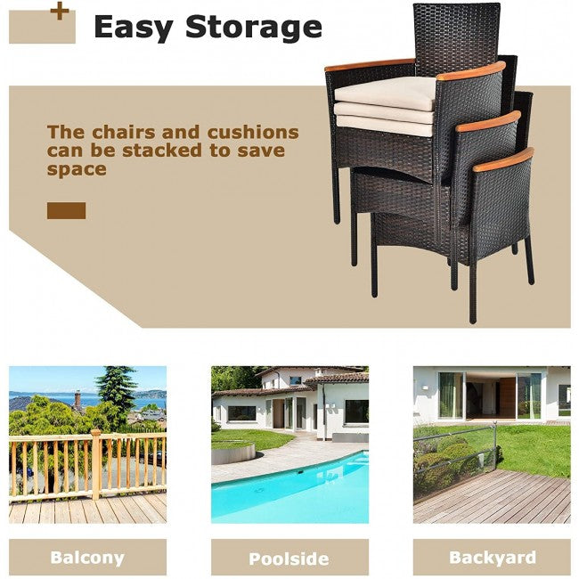 7 Pieces Outdoor Patio Acacia Wood Dining Furniture Set Conversation Set with Cushions