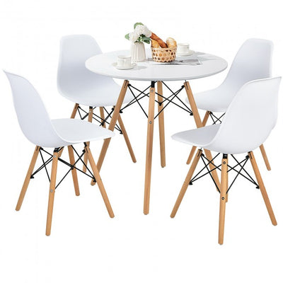 5 Pieces Modern Dining Table Set with Round Table and 4 White Chairs