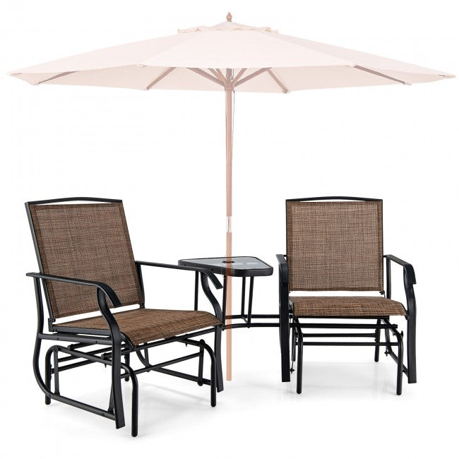 gliders for patio umbrella 2 Person Outdoor Glider Chair Patio Bench Rocking Swing Loveseat with Coffee Table and Umbrella Hole