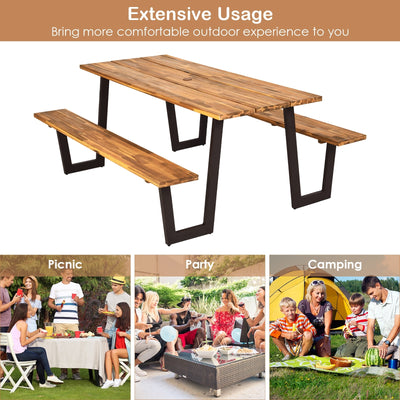 70 Inch Dining Table Set with Seats and Umbrella Hole