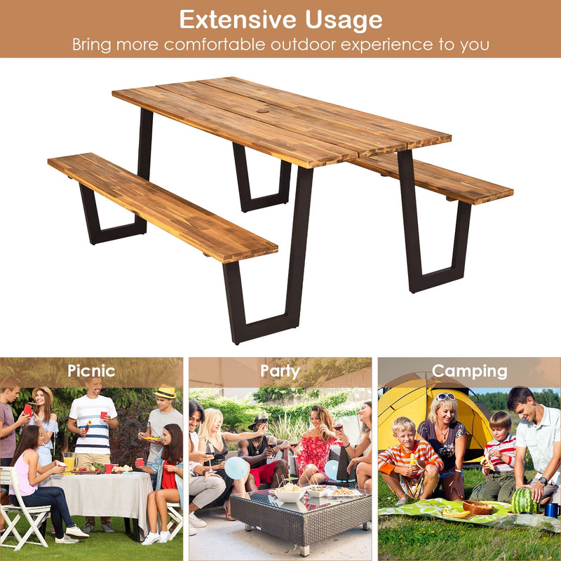 70 Inch Dining Table Set with Seats and Umbrella Hole