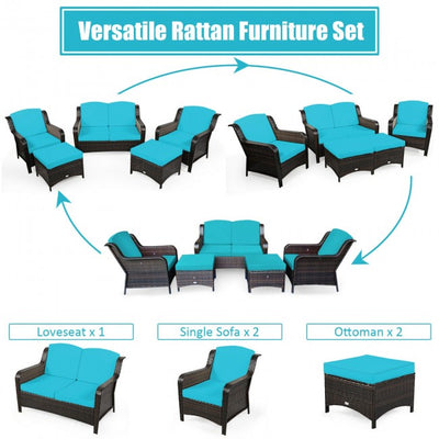 5 Pieces Patio Rattan Sofa Set outdoor conversation set with Cushion and Ottoman