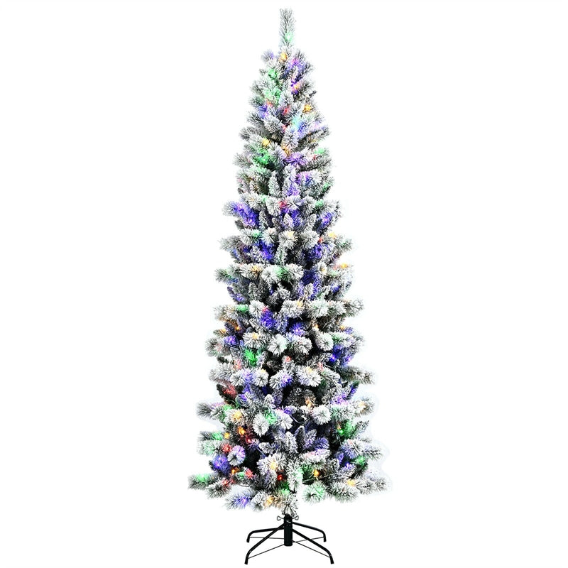 8ft Pre-lit Snow Flocked Christmas Tree with LED Lights and Remote Controller