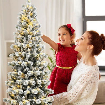 8ft Pre-lit Snow Flocked Christmas Tree with LED Lights and Remote Controller