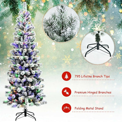 8ft Pre-lit Snow Flocked Christmas Tree with LED Lights and Remote Controller