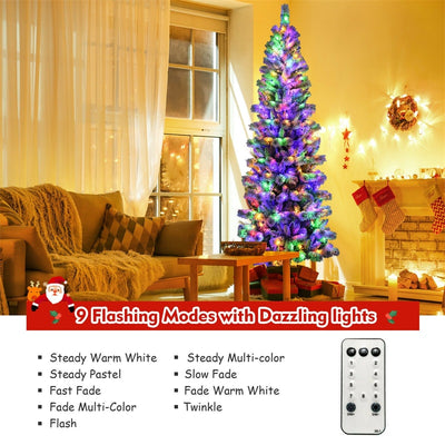 8ft Pre-lit Snow Flocked Christmas Tree with LED Lights and Remote Controller