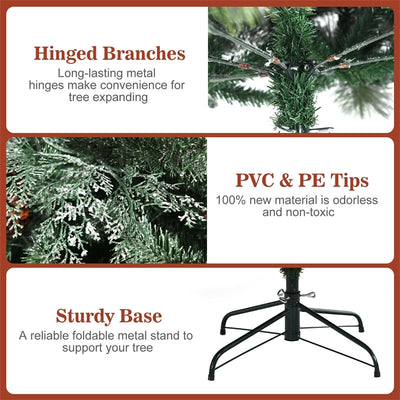 8ft Snow Flocked Hinged Artificial Christmas Tree with 1651 Branch Tips