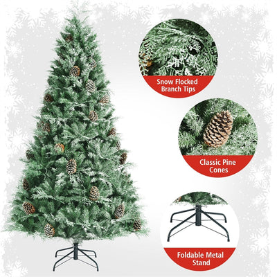 8ft Snow Flocked Hinged Artificial Christmas Tree with 1651 Branch Tips