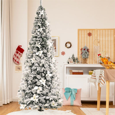 8ft Snow Flocked Pencil Artificial Christmas Tree Holiday Decoration