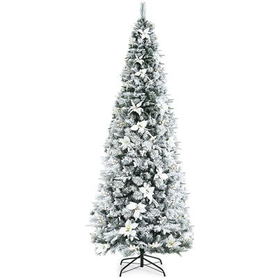 8ft Snow Flocked Pencil Artificial Christmas Tree Holiday Decoration