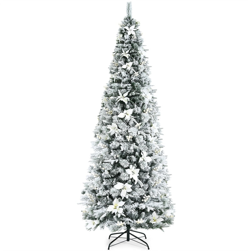 8ft Snow Flocked Pencil Artificial Christmas Tree Holiday Decoration