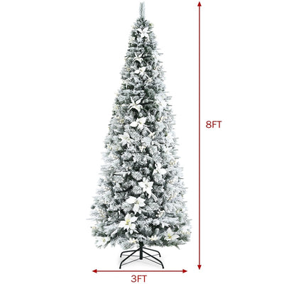 8ft Snow Flocked Pencil Artificial Christmas Tree Holiday Decoration