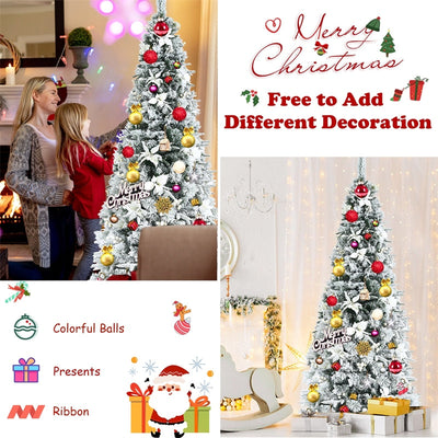 8ft Snow Flocked Pencil Artificial Christmas Tree Holiday Decoration