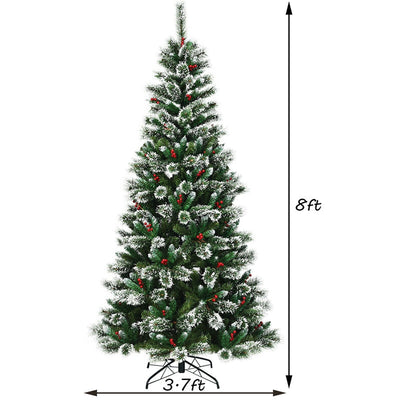 8ft Snow Flocked Pencil Artificial Christmas Tree with Red Berries