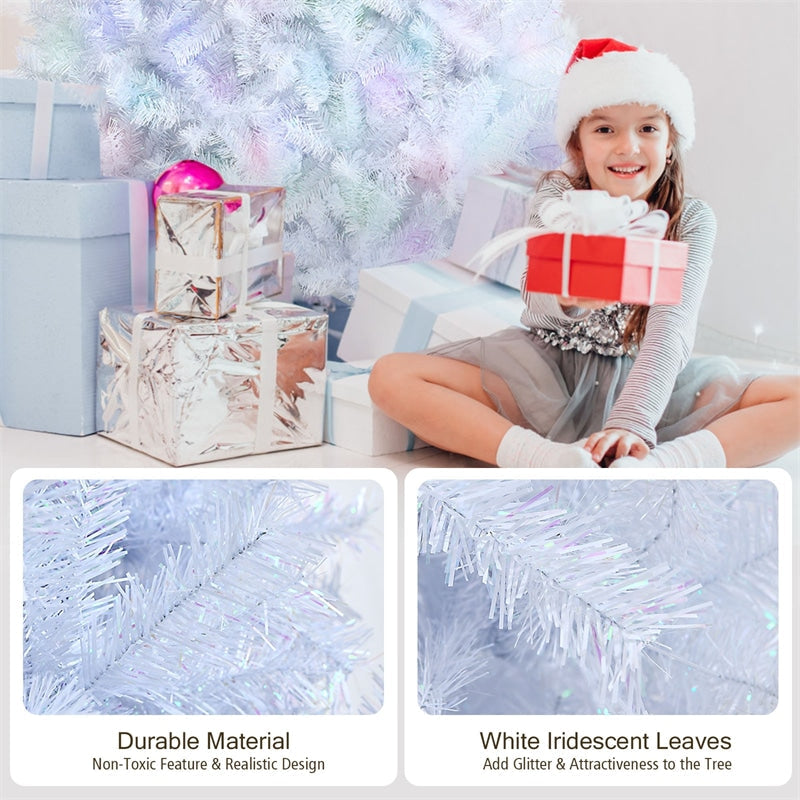 8ft White Iridescent Tinsel Artificial Christmas Tree with 1636 Branch Tips