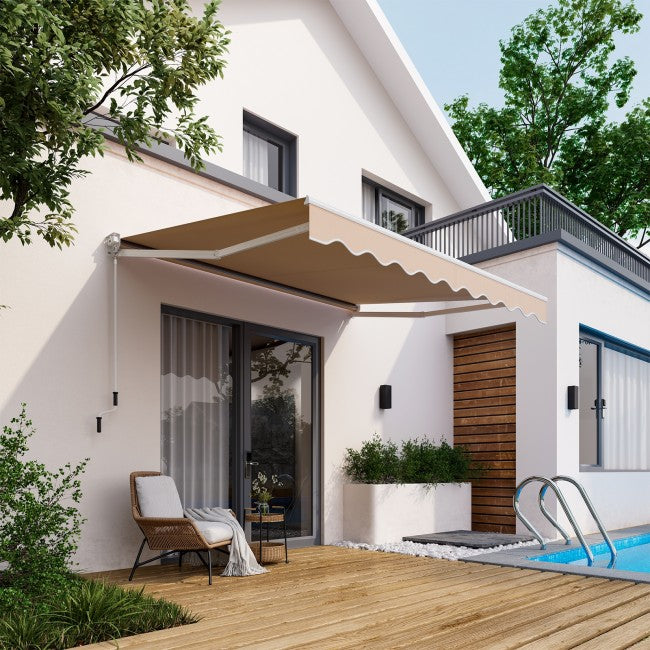 8 x 6.6 Ft Outdoor Patio Retractable Aluminum Awning Cover with Manual Crank Handle and Water-Resistant Polyester