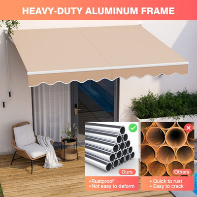 8 x 6.6 Ft Outdoor Patio Retractable Aluminum Awning Cover with Manual Crank Handle and Water-Resistant Polyester