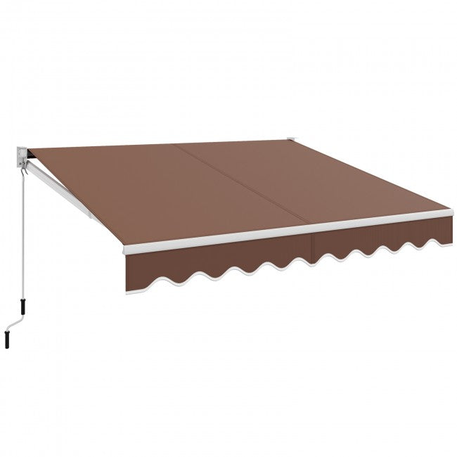 8 x 6.6 Ft Outdoor Patio Retractable Aluminum Awning Cover with Manual Crank Handle and Water-Resistant Polyester