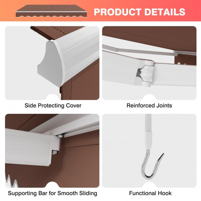 8 x 6.6 Ft Outdoor Patio Retractable Aluminum Awning Cover with Manual Crank Handle and Water-Resistant Polyester