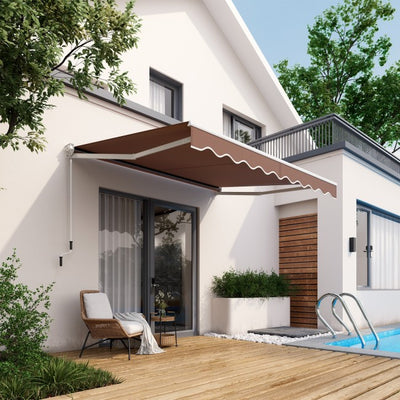 8 x 6.6 Ft Outdoor Patio Retractable Aluminum Awning Cover with Manual Crank Handle and Water-Resistant Polyester