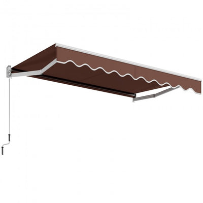 8 x 6.6 Ft Outdoor Patio Retractable Aluminum Awning Cover with Manual Crank Handle and Water-Resistant Polyester