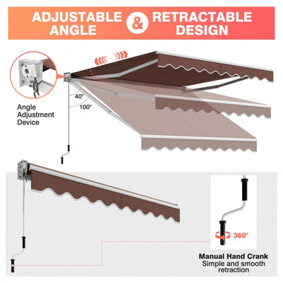 8 x 6.6 Ft Outdoor Patio Retractable Aluminum Awning Cover with Manual Crank Handle and Water-Resistant Polyester