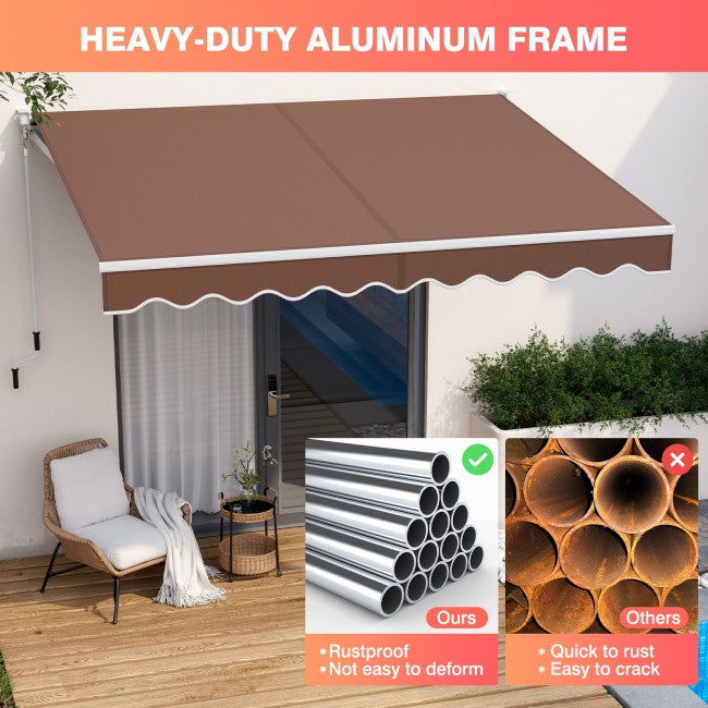 8 x 6.6 Ft Outdoor Patio Retractable Aluminum Awning Cover with Manual Crank Handle and Water-Resistant Polyester