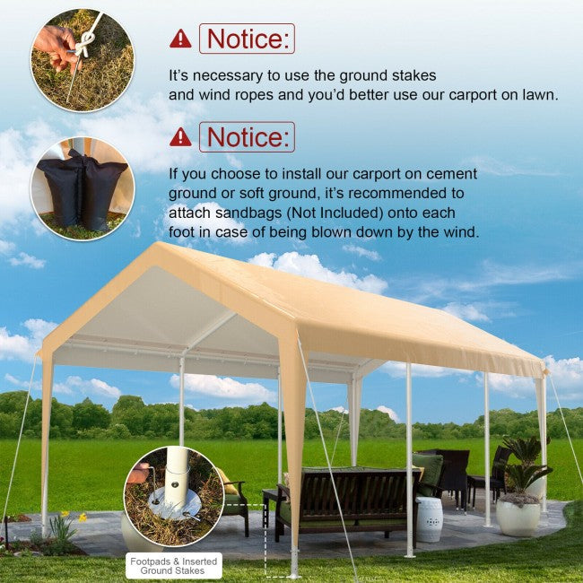 10 x 20 Feet Outdoor Heavy-Duty Steel Carport Canopy Portable Garage Shelter Party Tent Shed with Removable Sidewalls and Doors