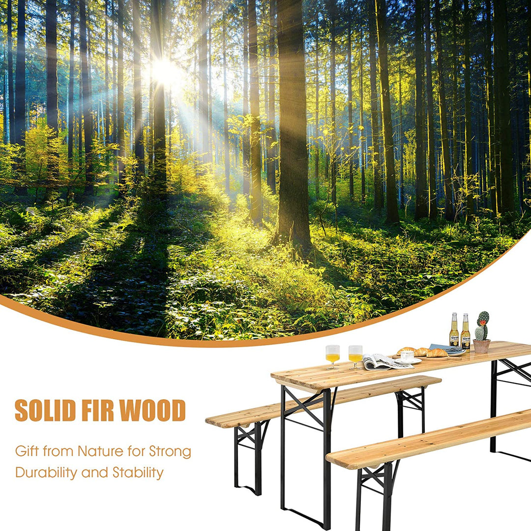 3 Pieces Outdoor Folding Table Bench Set Patio Portable Dining Table Set with Seating