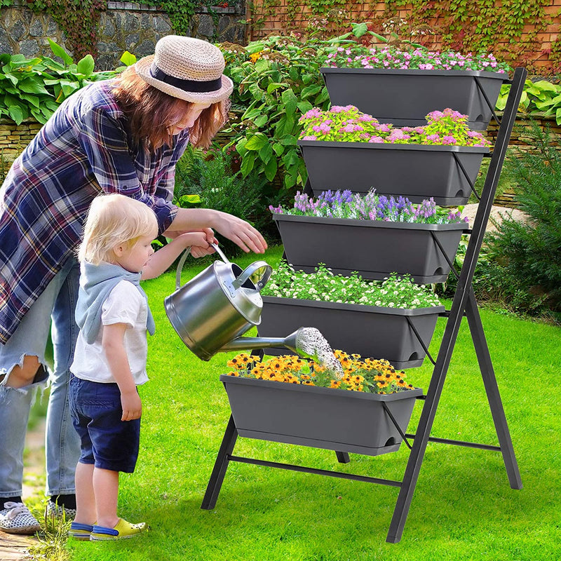 4Ft Vertical Raised Garden Bed 5 Tier Freestanding Elevated Planter Container Boxes with Water Drainage for Patio Balcony