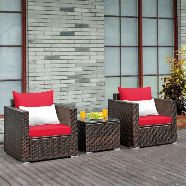 3 Pieces Patio Rattan Furniture Set Conversation Sofa Set with Cushion