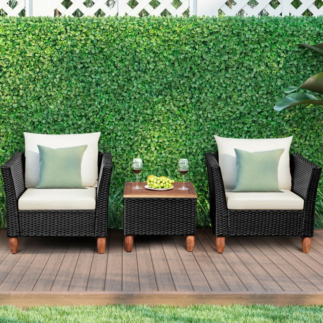 3 Pieces Outdoor Wicker Furniture Set Patio Conversation Sofa Set with Cushion and Table