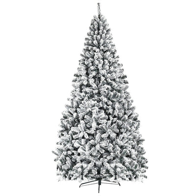 9FT Unlit Snow Flocked Wrapped Artificial Christmas Tree with 1498 PVC Branch Tips