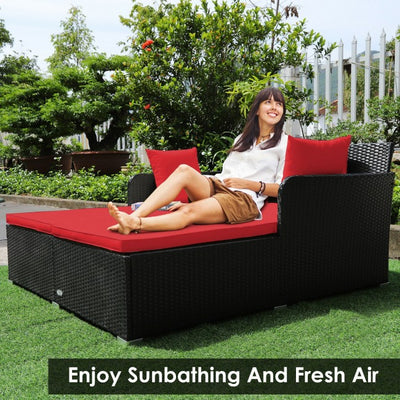 Outdoor Patio Rattan Daybed Wicker Sofa Furniture Set with Cushion