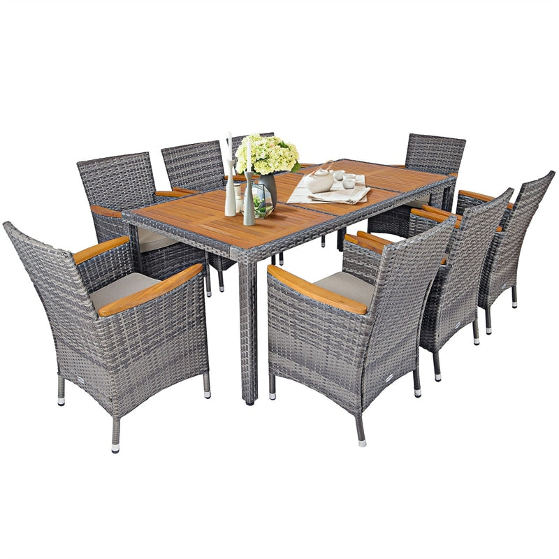 9 Pieces Outdoor Rattan Dining Set Patio Furniture Set with Cushioned Chairs and Table