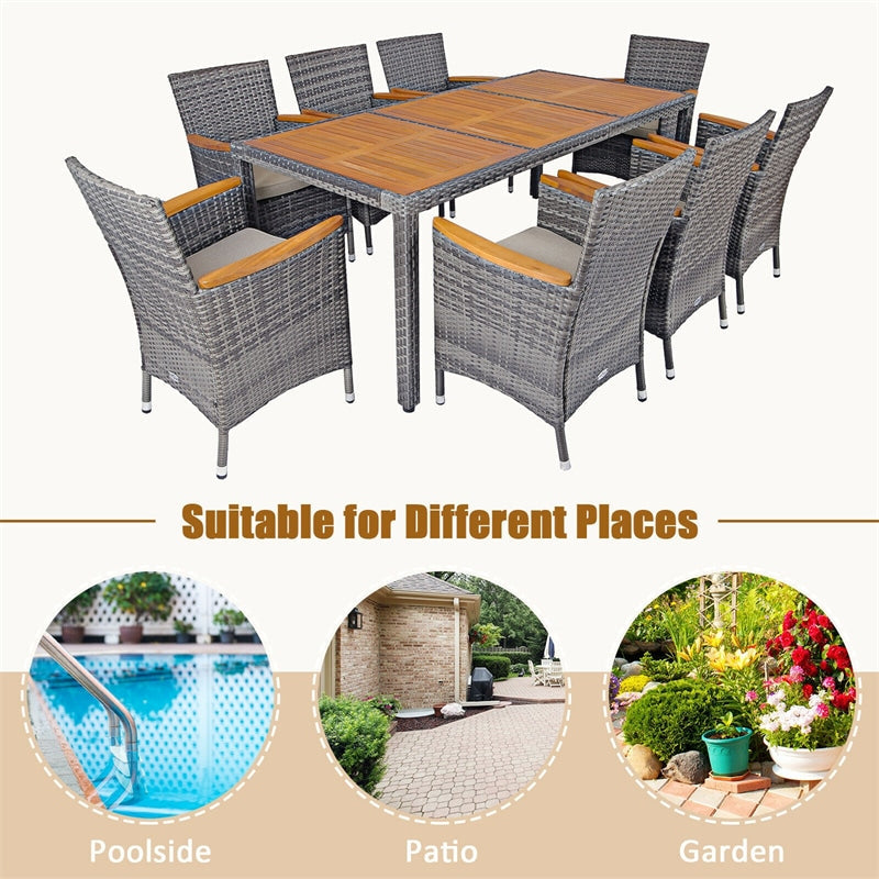 9 Pieces Outdoor Rattan Dining Set Patio Furniture Set with Cushioned Chairs and Table