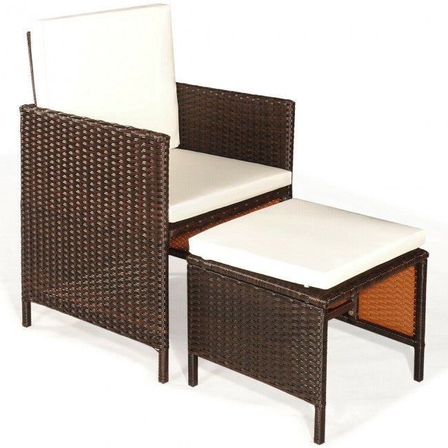 9 Pieces Outdoor Patio Acacia Wood Space Saving Dining Table Set Furniture Set with Cushion