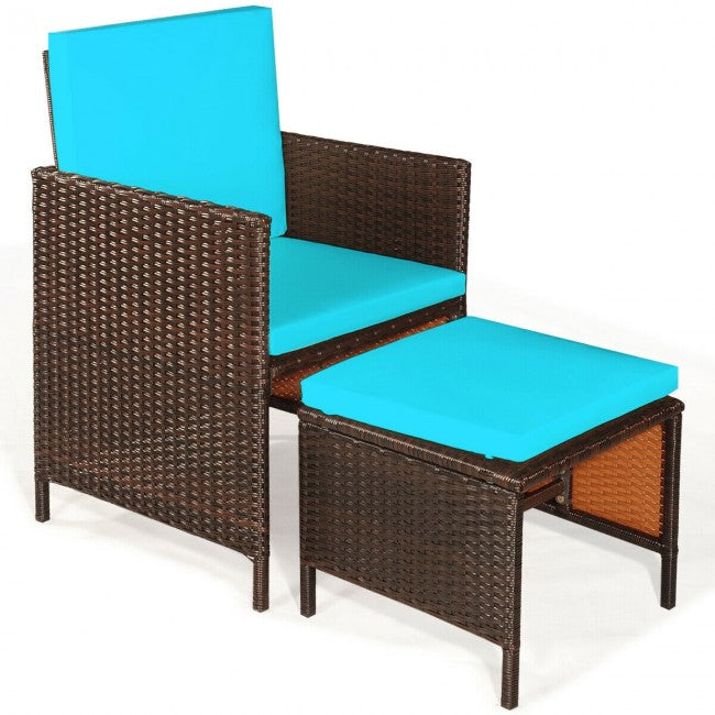 9 Pieces Outdoor Patio Acacia Wood Space Saving Dining Table Set Furniture Set with Cushion
