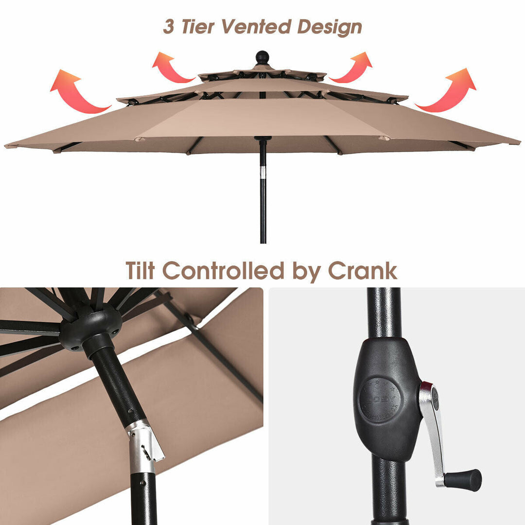 10 Feet 3 Tier Outdoor Patio Umbrella with Double Vented